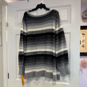 NWT Ruby Rd. Soft,draping fabric sweater. Stripes shades of gray & black & white